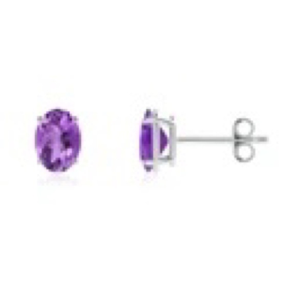 Angara. Amethyst Oval Studs. Silver. - Picture 2 of 6